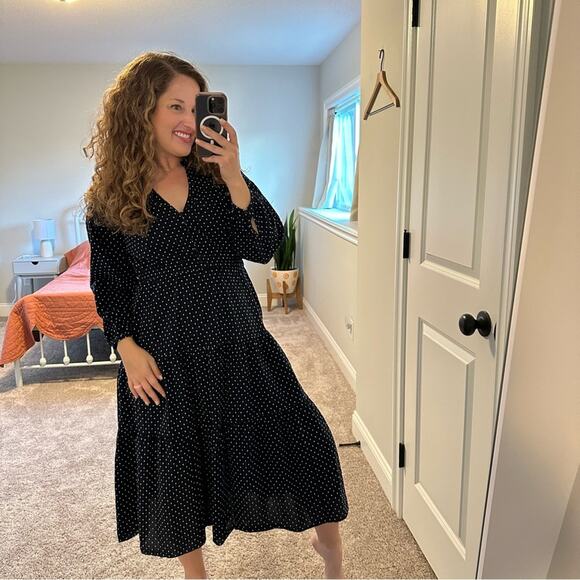 Madewell Navy Blue White Cross Cotton Long Sleeve Maxi Dress Small - Picture 5 of 14